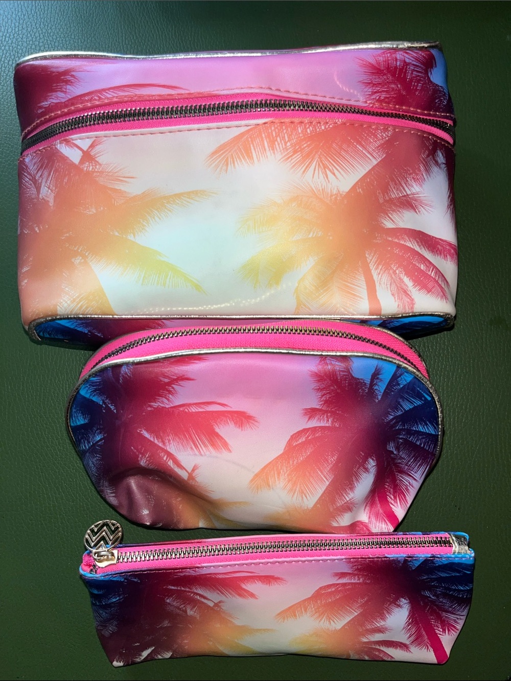 Marshalls Pink Multicolor Palm Tree Cosmetic Bag Set